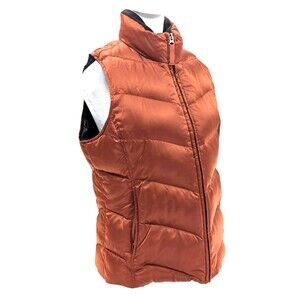 Eddie Bauer Gold Orange Goose Down Full Zip Mock Shiny Puffer Vest Size Medium